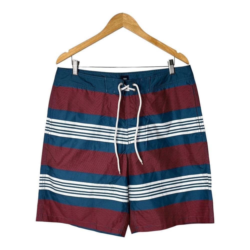 Gap Swim Trunks Board Shorts‎ Striped Red Blue White Men Size Large NWT